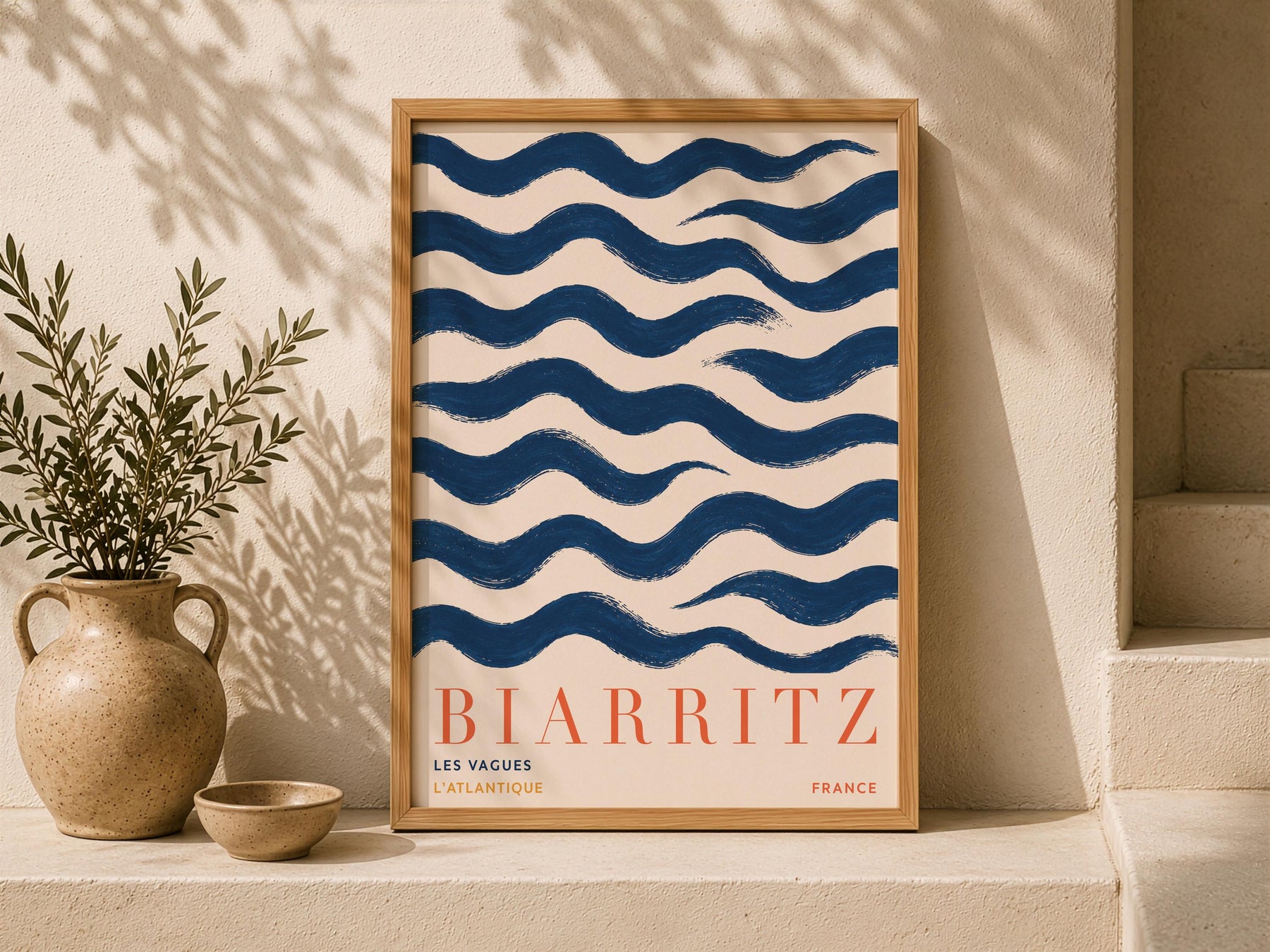 Biarritz Print | Hand-Painted French Coastal Waves Travel Poster | Framed or Unframed