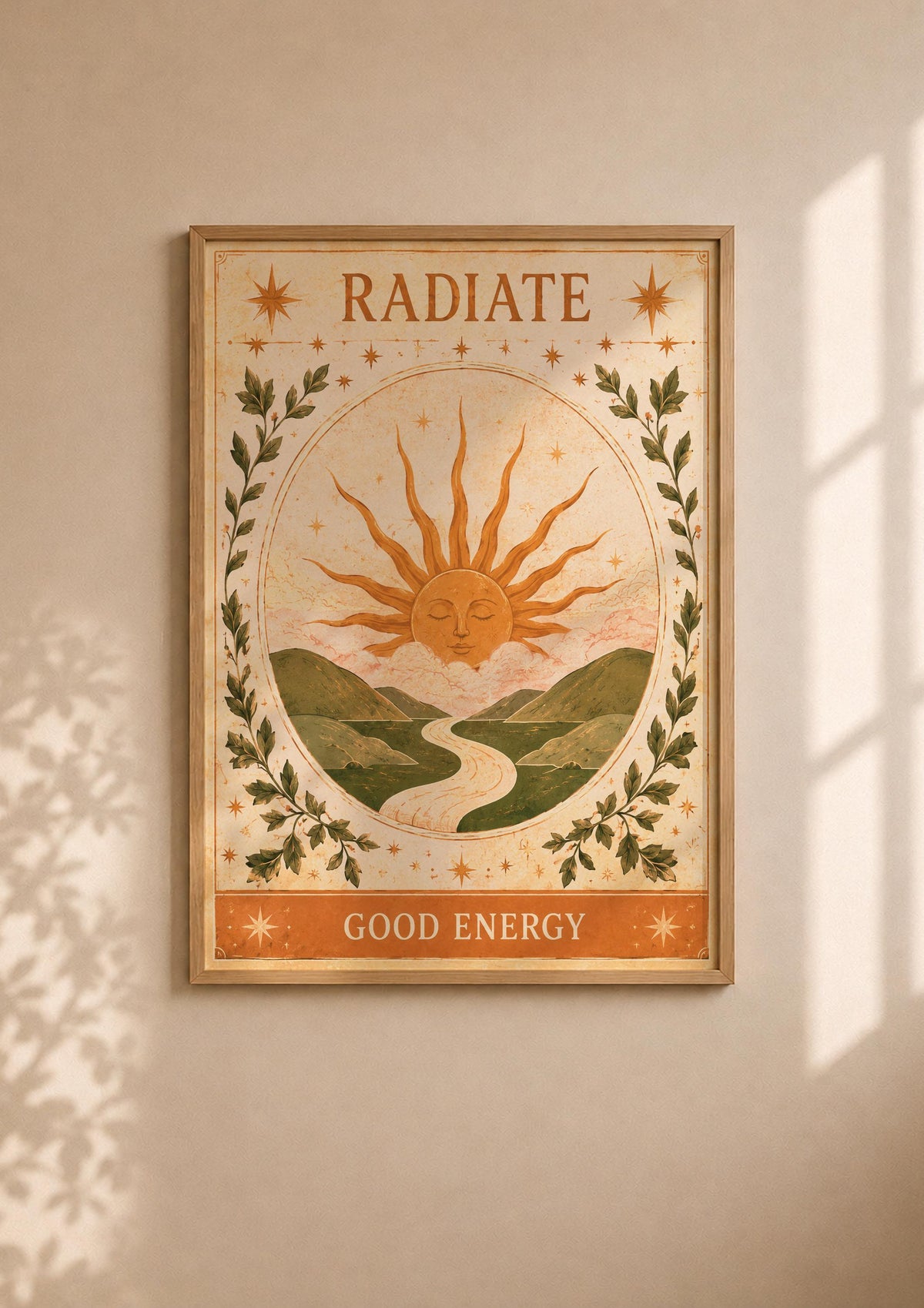 Radiate Good Energy Sun Print | Inspirational Wall Art, Celestial Folk Illustration | Framed or Unframed