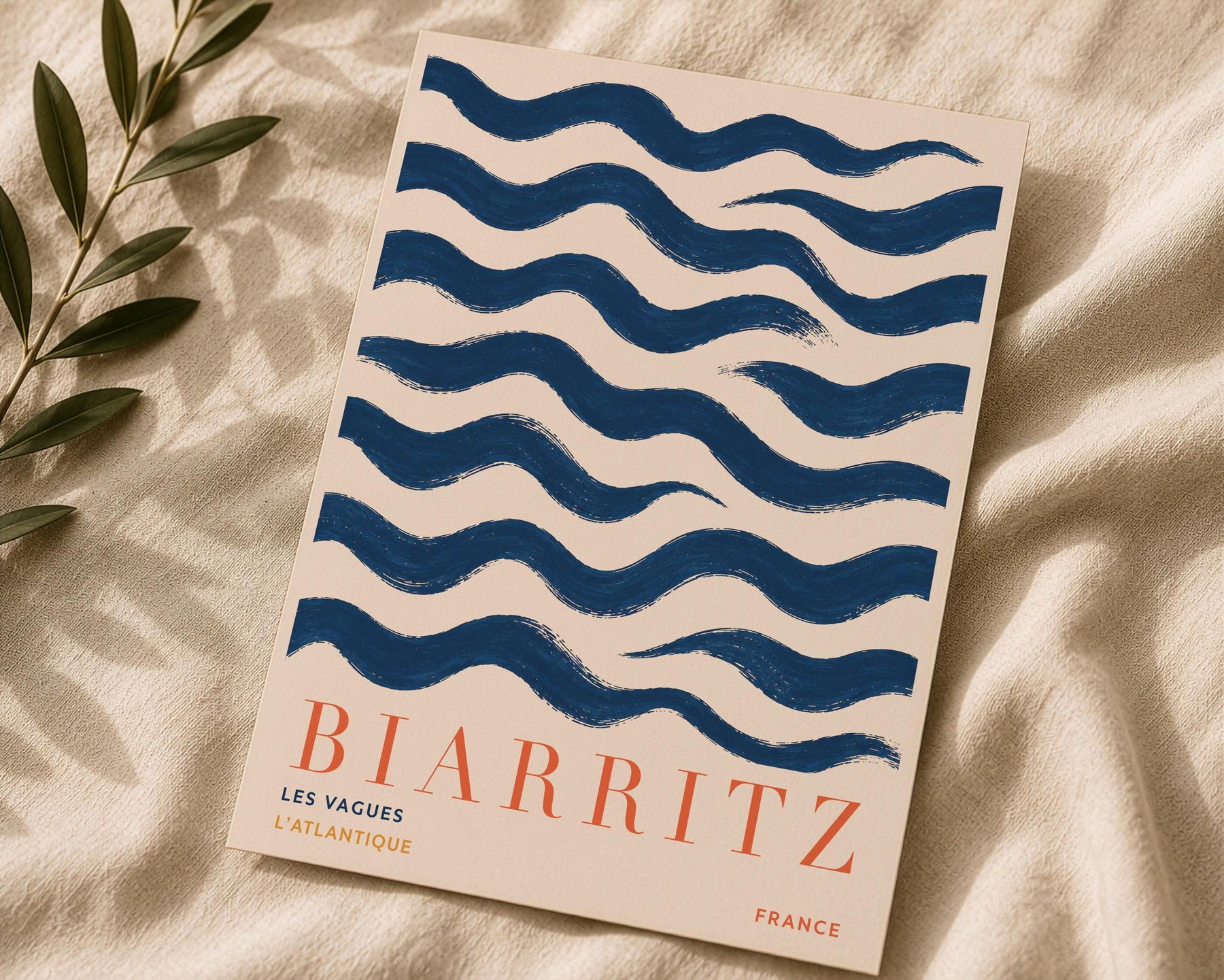Biarritz Print | Hand-Painted French Coastal Waves Travel Poster | Framed or Unframed