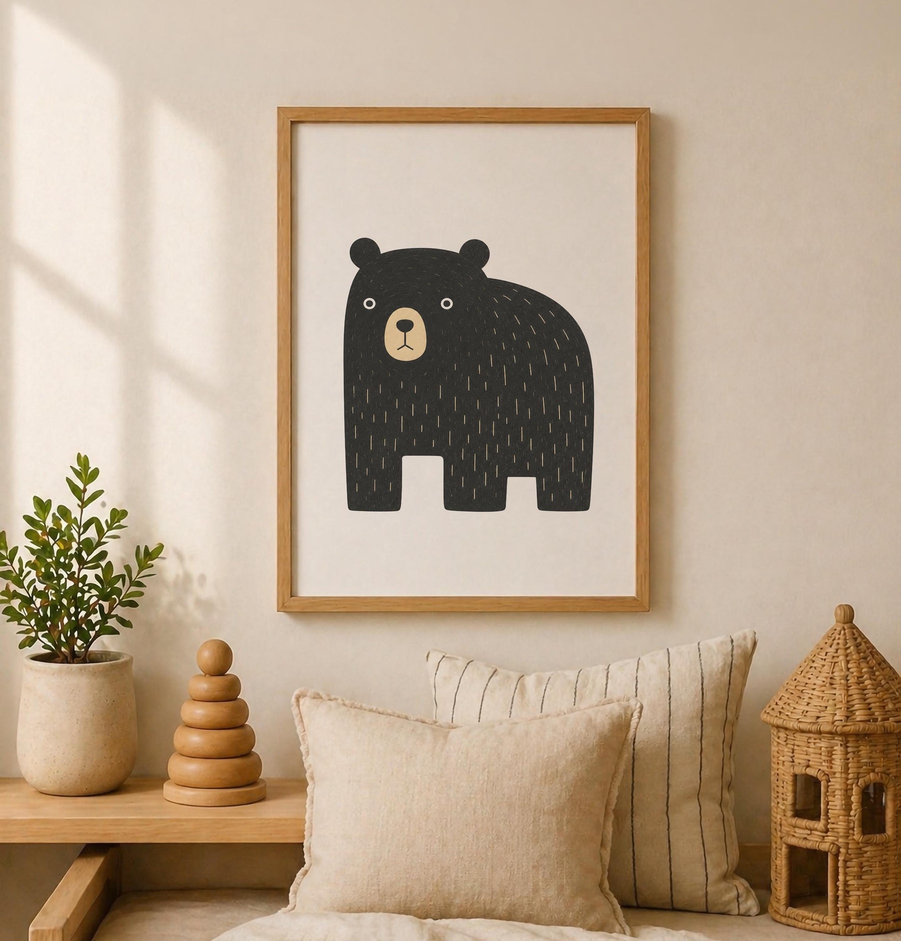 Hand-Painted Bear Wall Art Print | Scandinavian Woodland Nursery Decor | Framed or Unframed