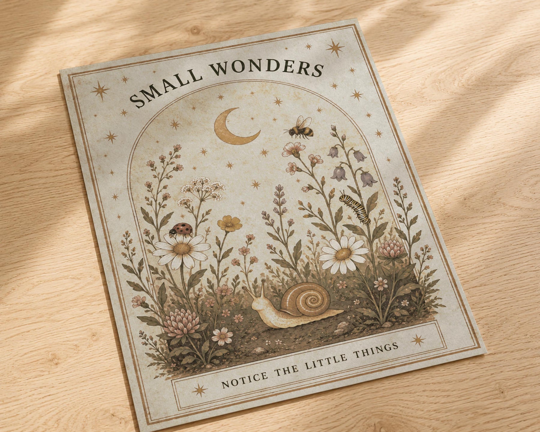 Small Wonders Nature Print | Positive Message Folk Illustration Wildflower Wall Art | Framed or Unframed