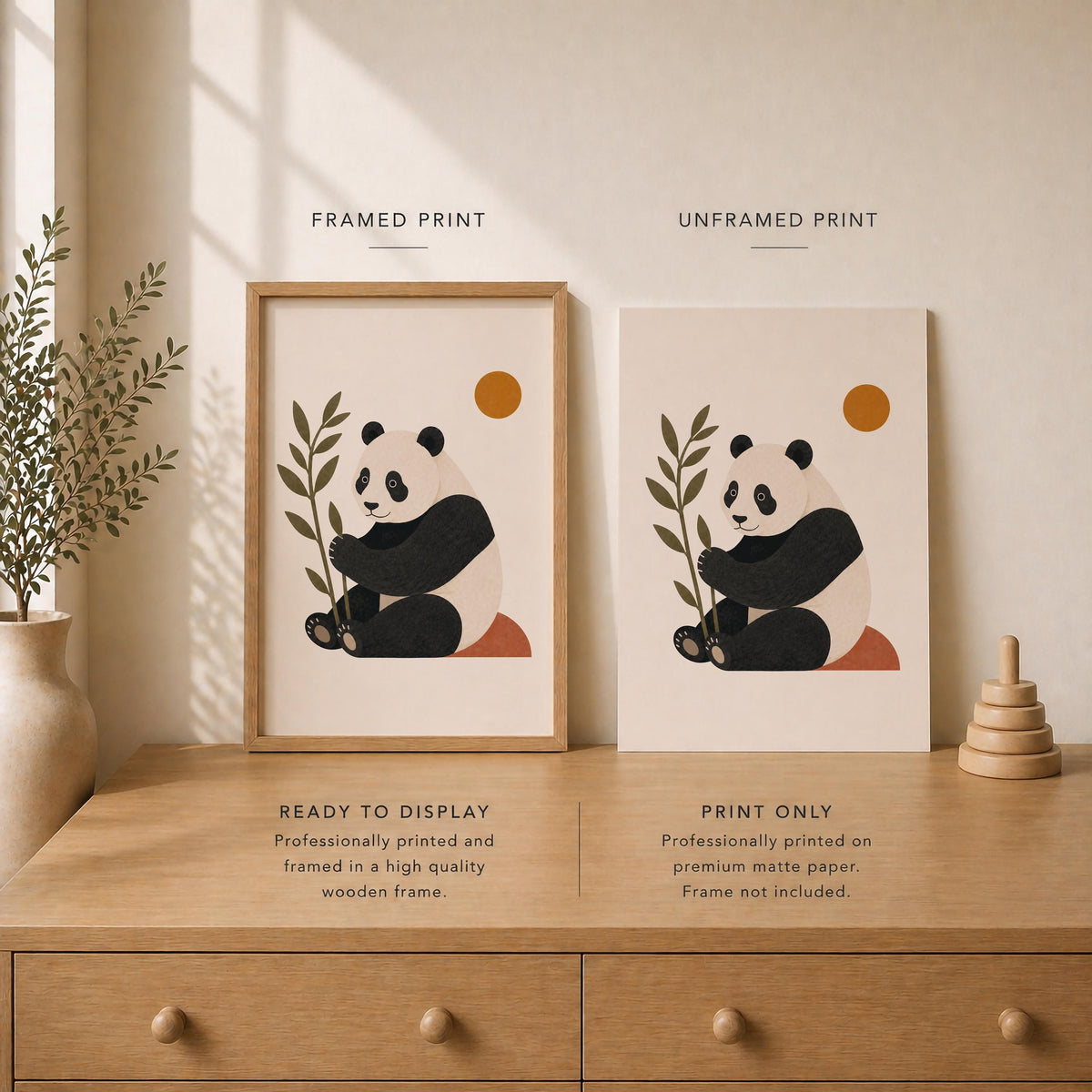 Personalised Panda Nursery Print, Modern Playroom Animal Wall Art, Framed or Unframed Poster