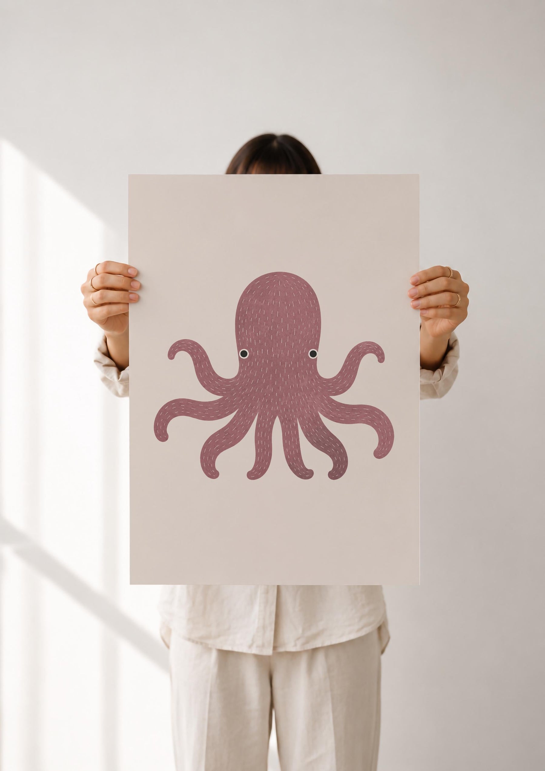 Hand-Painted Octopus Print | Minimalist Scandinavian Coastal Nursery Decor | Framed or Unframed