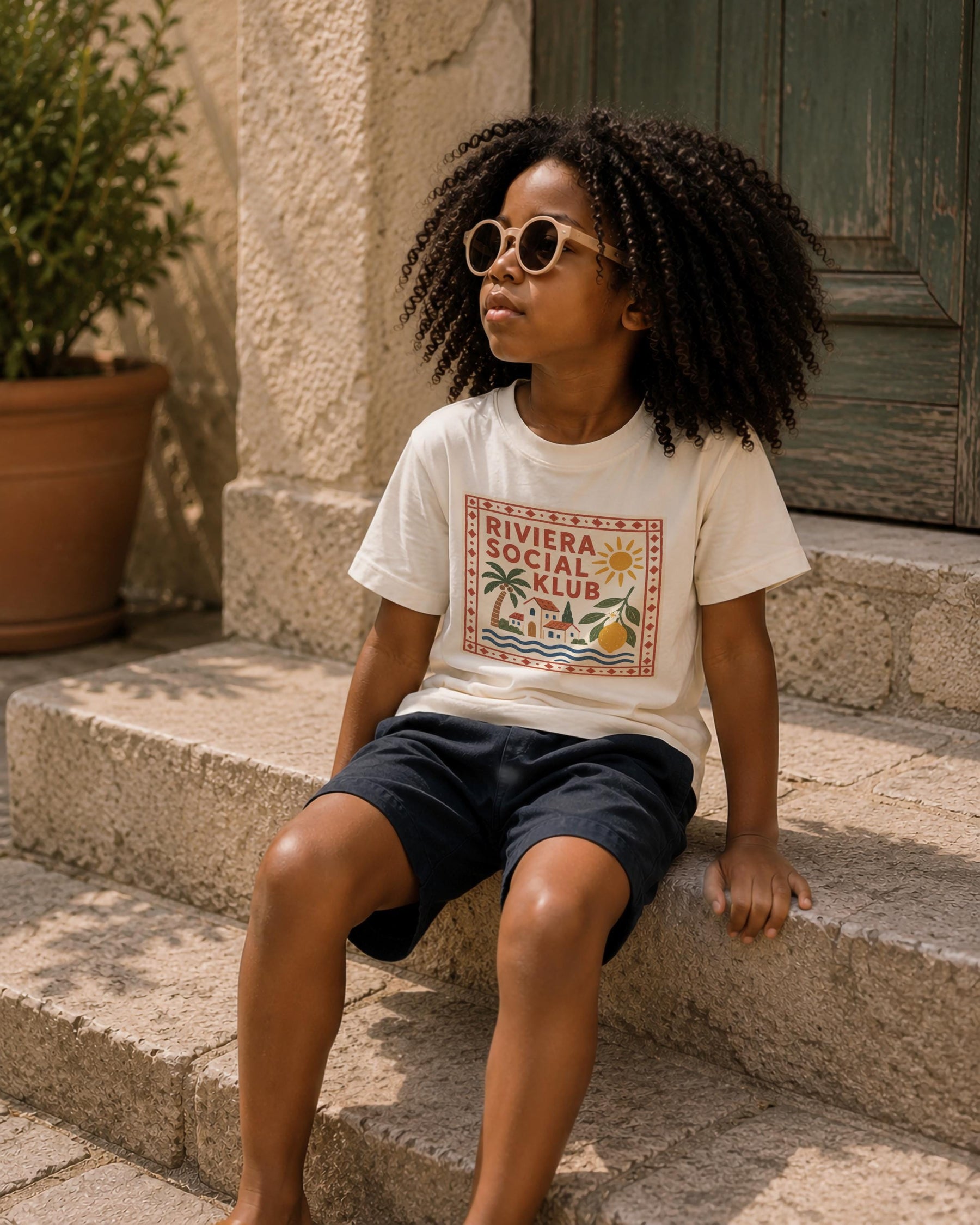 Kids Organic Cotton T-Shirt | Mediterranean Graphic Tee, Coastal Summer Clothing