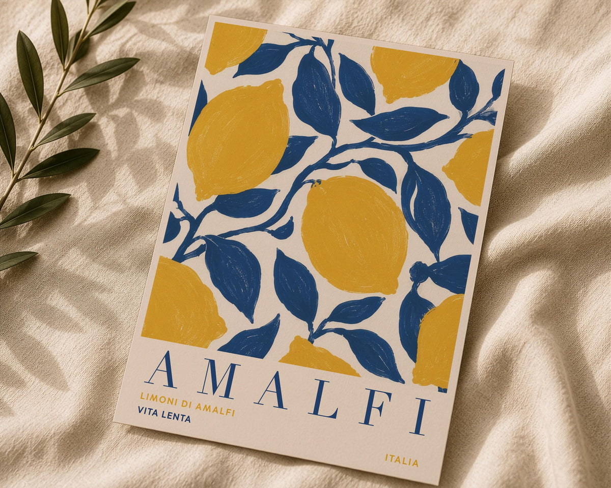 Amalfi Coast Lemon Print | Hand-Painted Italian Travel Poster Wall Art | Framed or Unframed