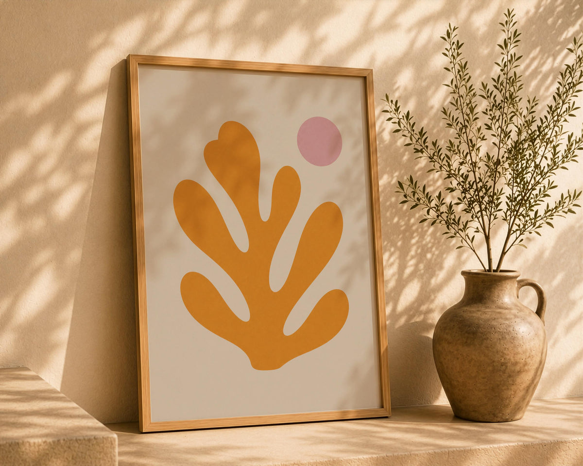 Yellow Sea Fan Print | Minimalist Coastal Botanical Wall Art (Framed or Unframed)