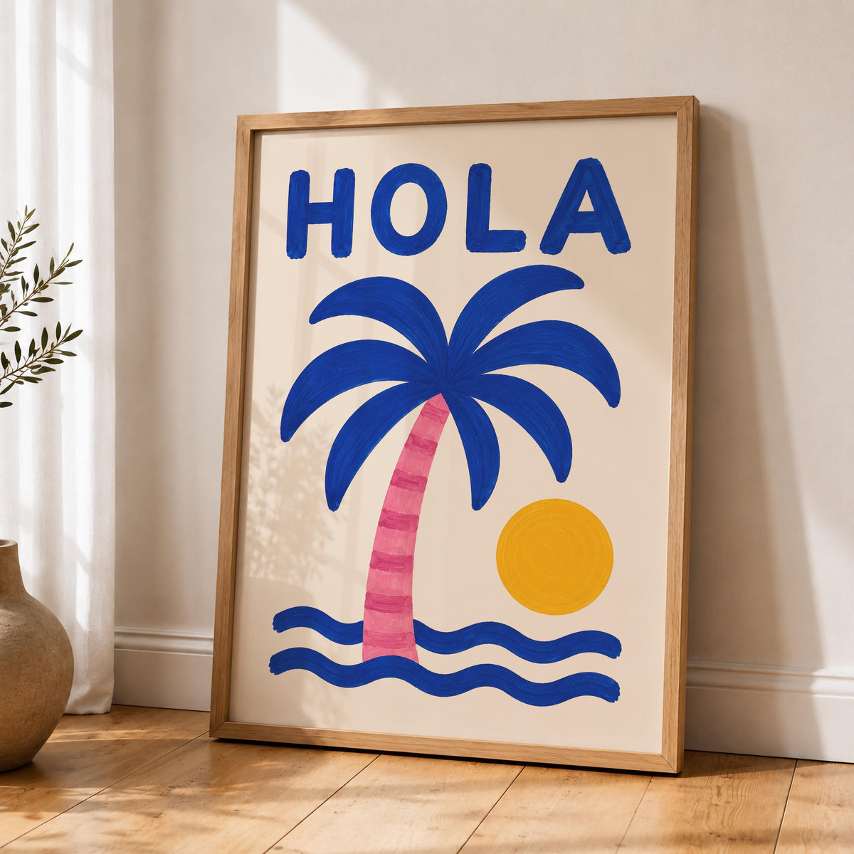 Hola Palm Tree Art Print | Colourful Hand-Painted Coastal Wall Art | Framed or Unframed