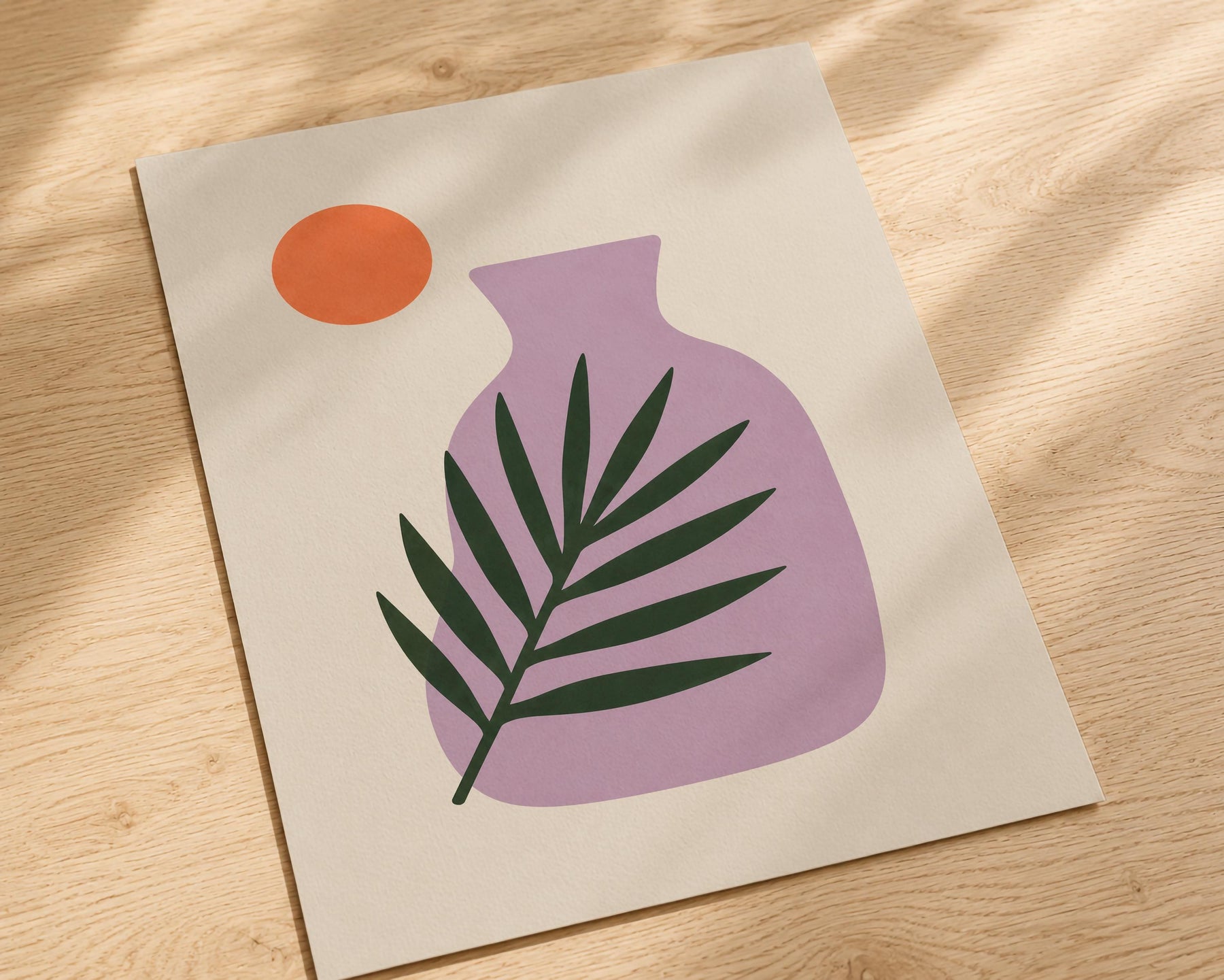 Sunset Palm Leaf Print | Purple Vase Botanical Art, Mediterranean Modern Decor | Framed or Unframed