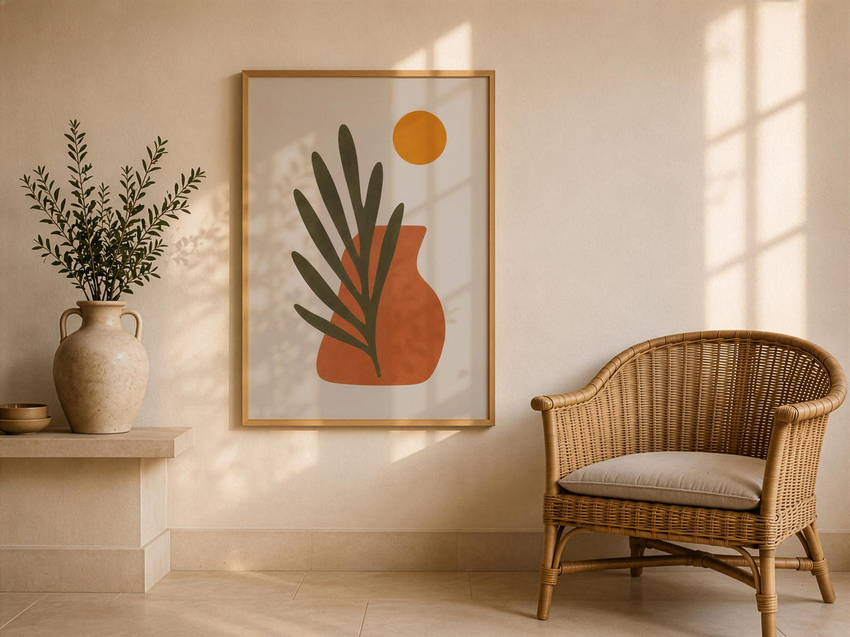 Sol Abstract Vase Palm Leaf Print | Mediterranean Organic Modern Wall Art | Framed or Unframed