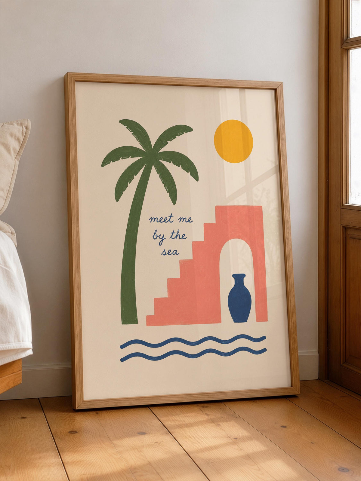 Hand-Painted Coastal Print | Mediterranean Palm Tree Wall Art | Framed or Unframed