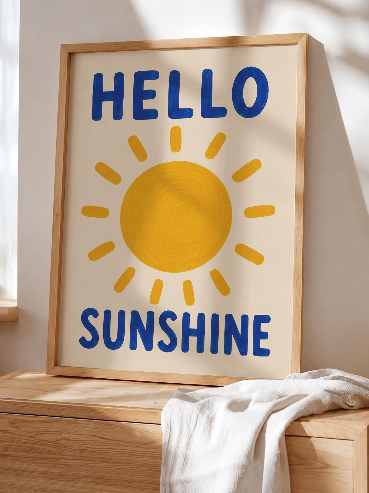 Hello Sunshine Print | Hand-Painted Sun Wall Art | Framed or Unframed