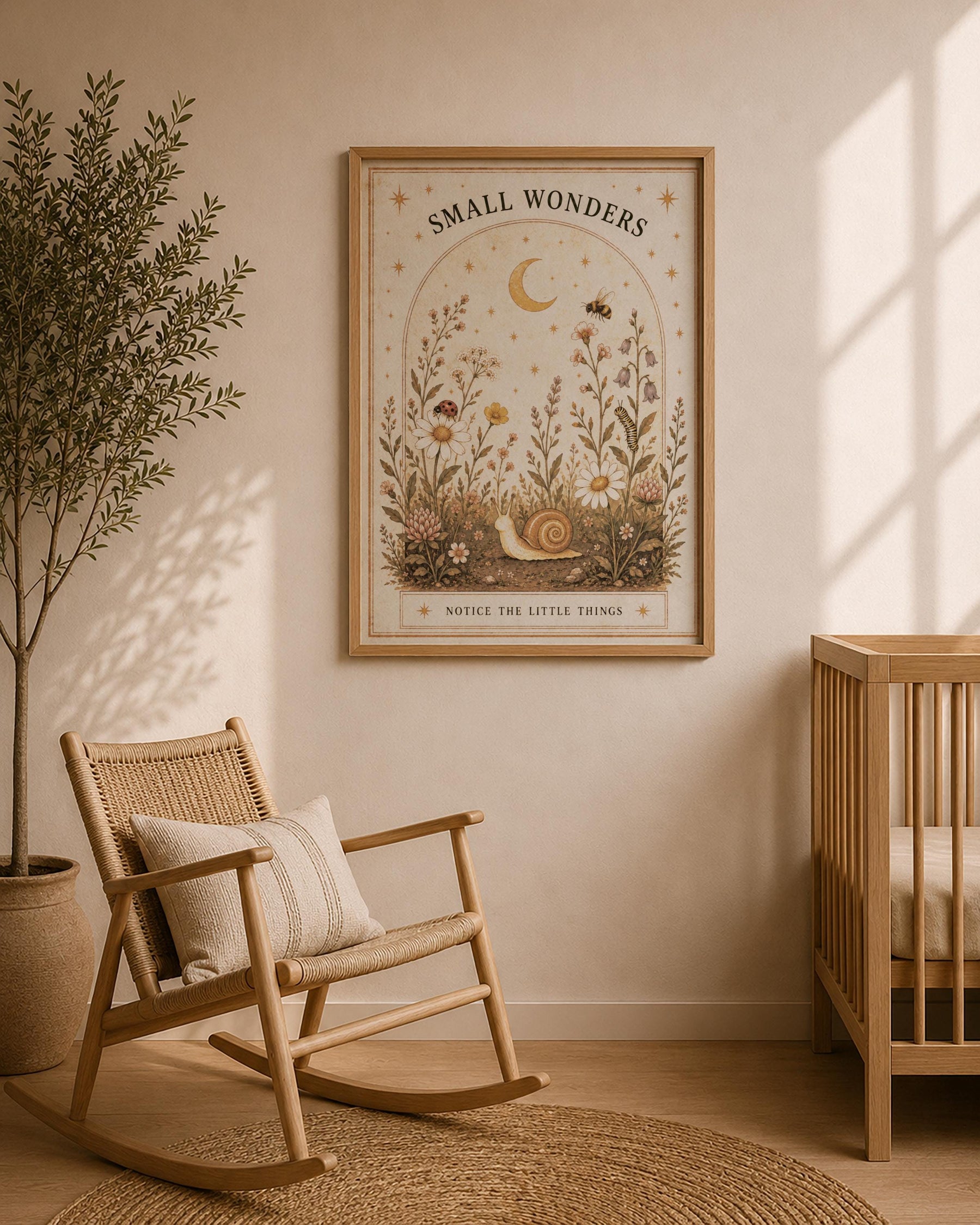 Small Wonders Nature Print | Positive Message Folk Illustration Wildflower Wall Art | Framed or Unframed