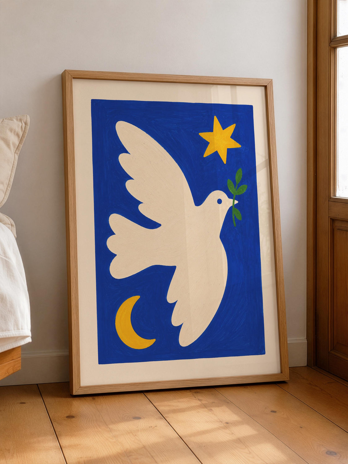 Hand-Painted Peace Dove Art Print | Colourful Folk Art Bird Wall Decor | Framed or Unframed