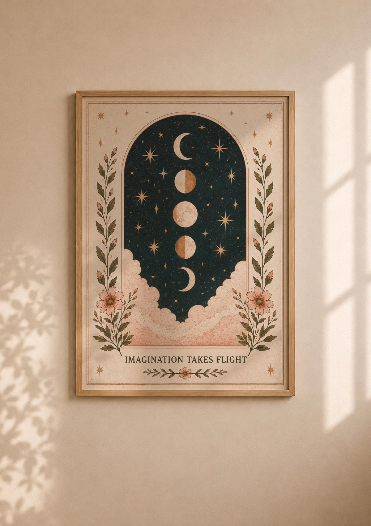Celestial Moon Phases Print | Inspirational Folk Art Illustration | Framed or Unframed