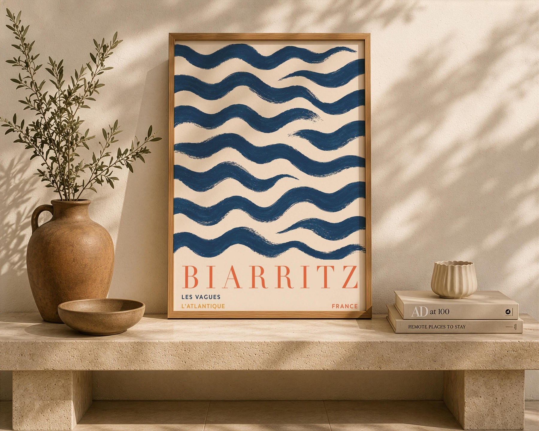 Biarritz Print | Hand-Painted French Coastal Waves Travel Poster | Framed or Unframed