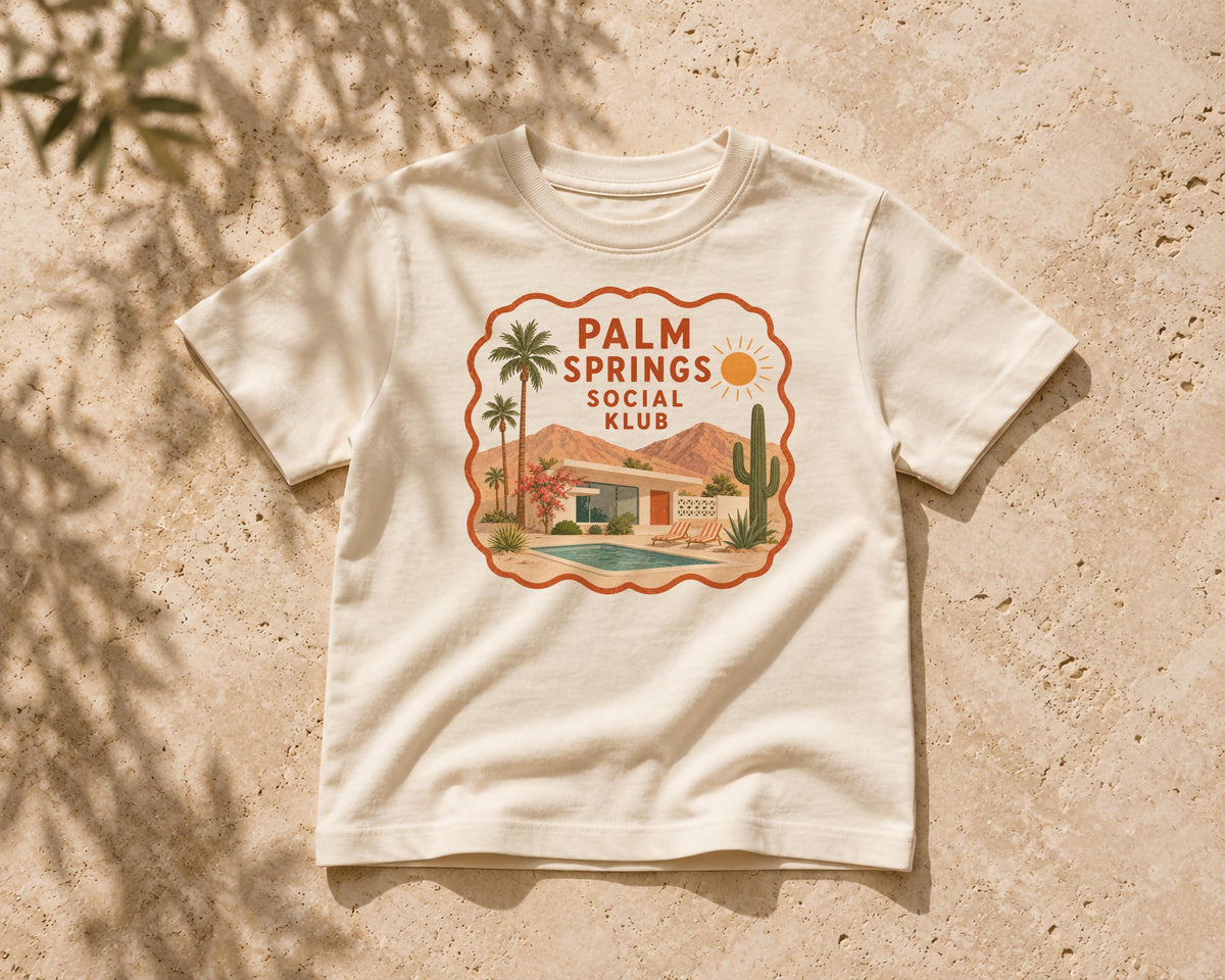Palm Springs Social Klub Kids T-Shirt | Organic Cotton Retro Midcentury Graphic Tee