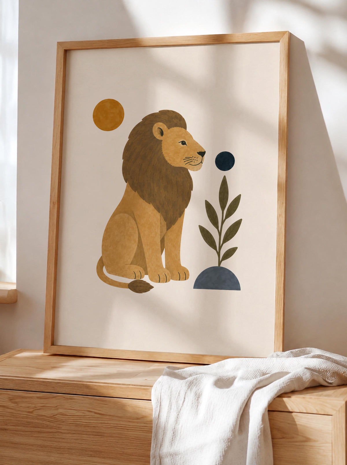 Personalised Lion Nursery Print | Modern Safari Animal Wall Art | Framed or Unframed
