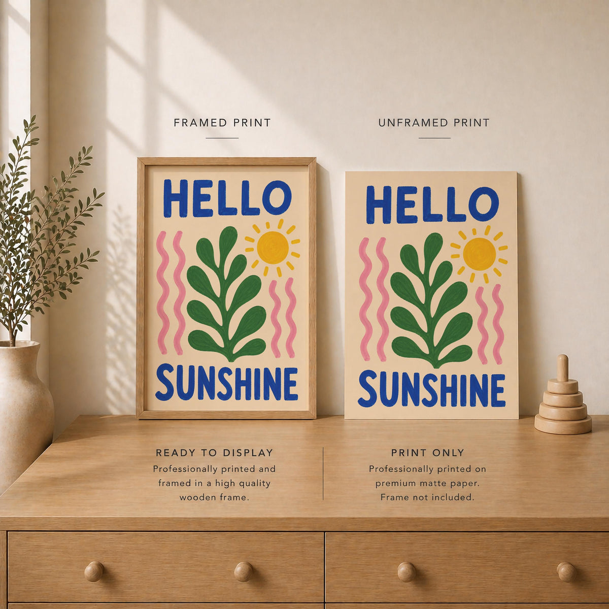 Hello Sunshine Print | Colourful Hand-Painted Botanical Wall Art Decor | Framed or Unframed