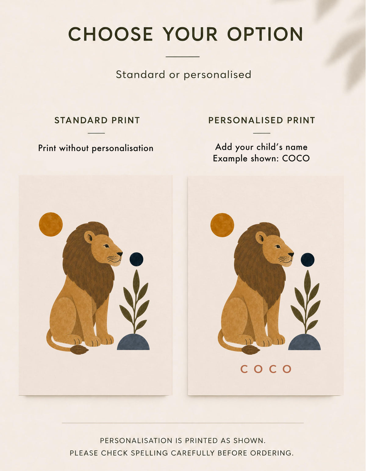 Personalised Lion Nursery Print | Modern Safari Animal Wall Art | Framed or Unframed
