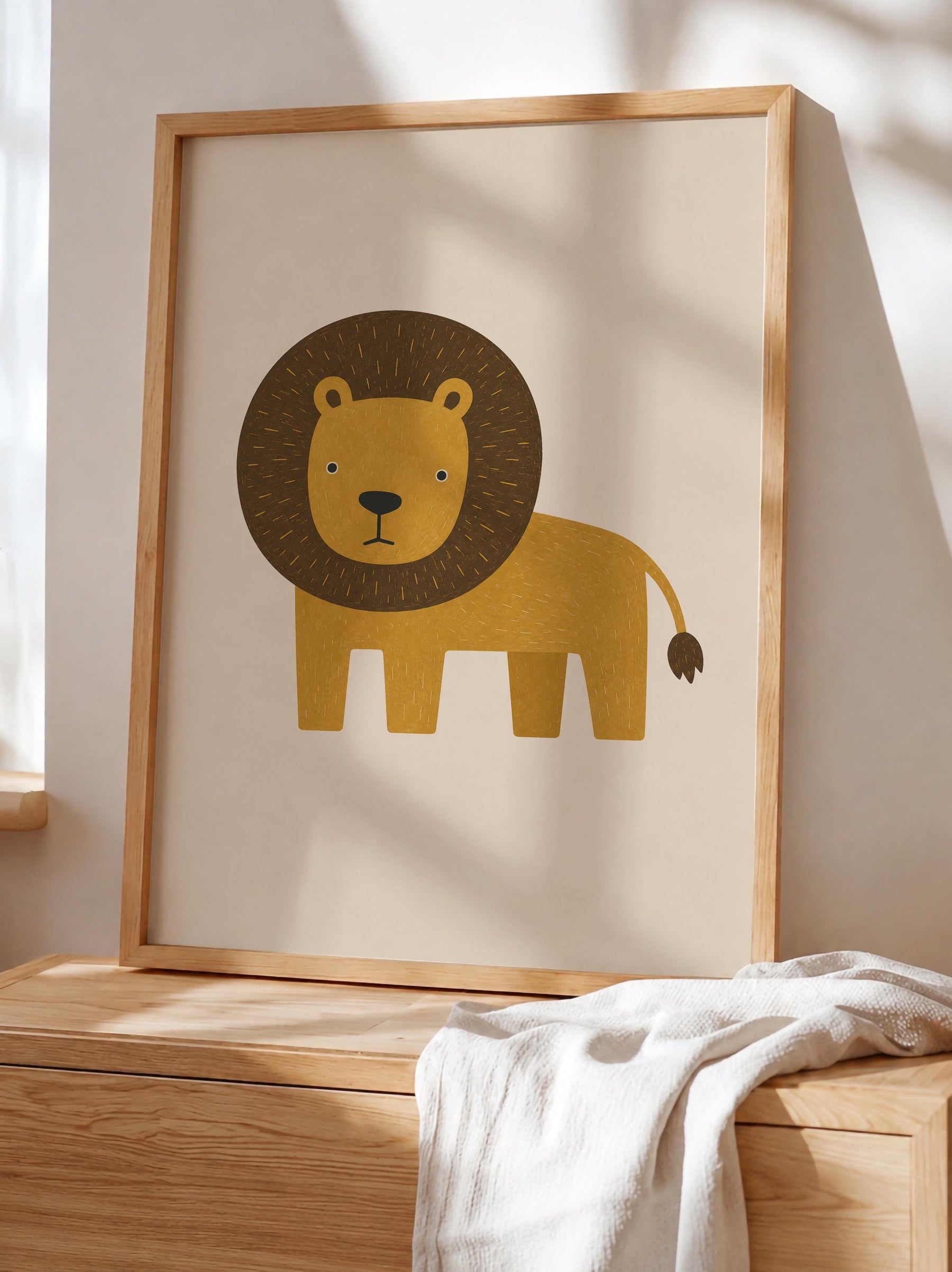 Lion Wall Art Print | Scandinavian Safari Animal Print, Neutral Kids Room & Nursery Decor