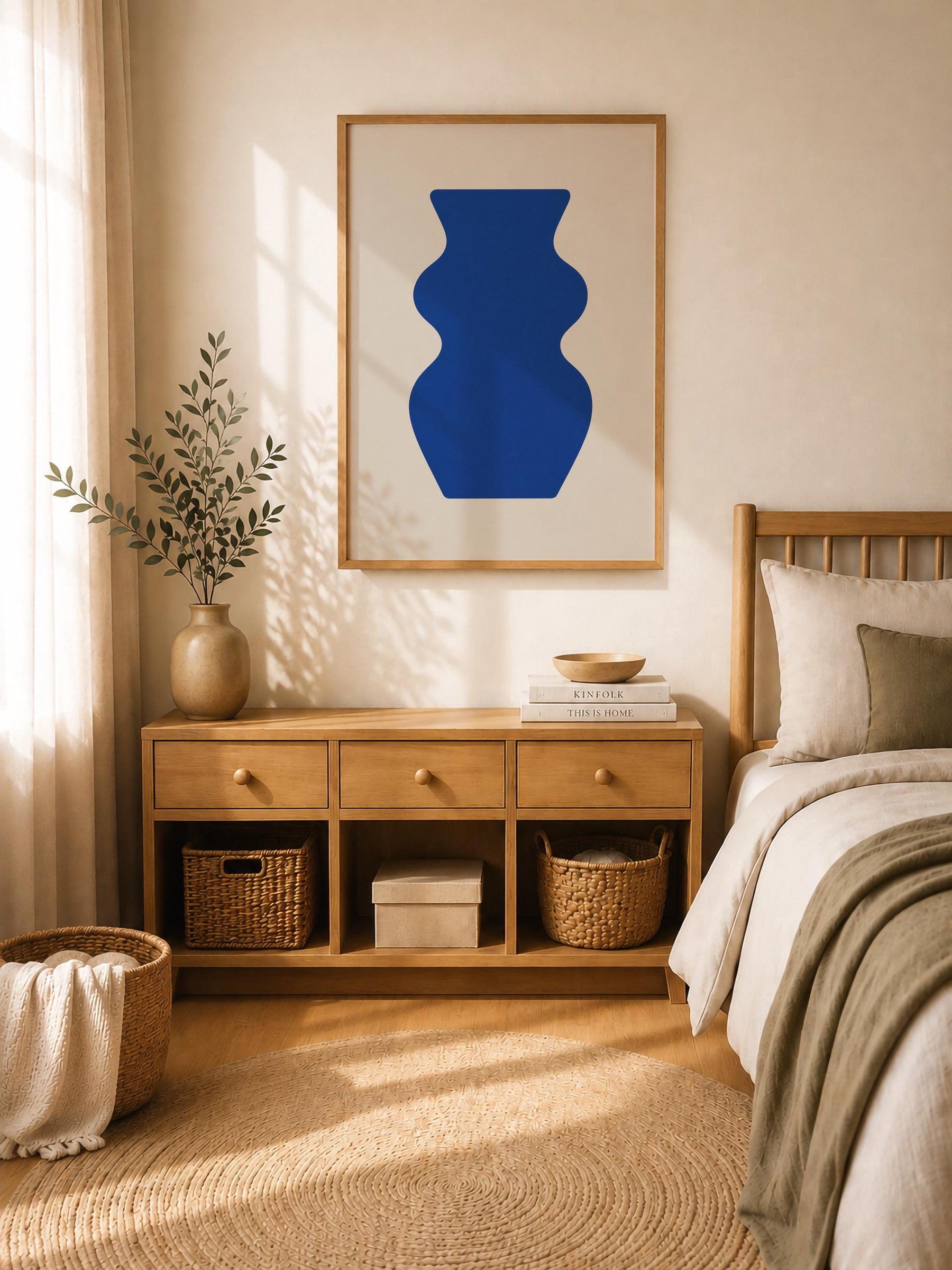 Contour Blue Vase Print | Abstract Minimalist Wall Art, Organic Home Decor | Framed or Unframed