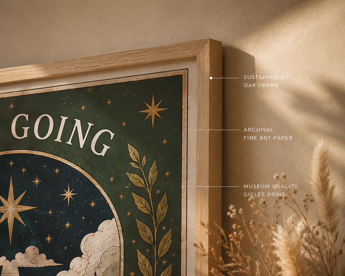 Keep Going Print | Inspirational Folk Art Wall Decor, Celestial Illustration, Framed or Unframed