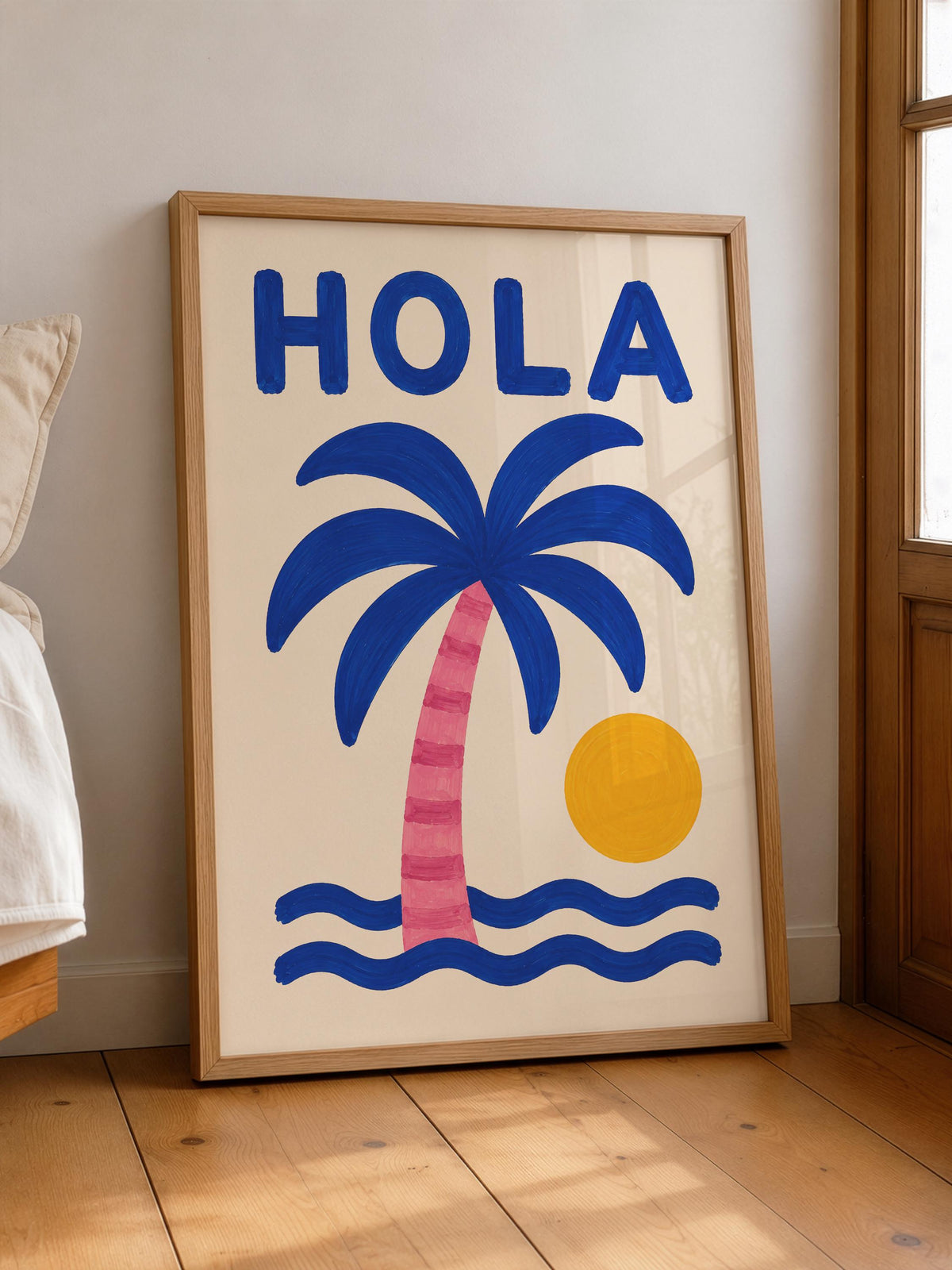 Hola Palm Tree Art Print | Colourful Hand-Painted Coastal Wall Art | Framed or Unframed