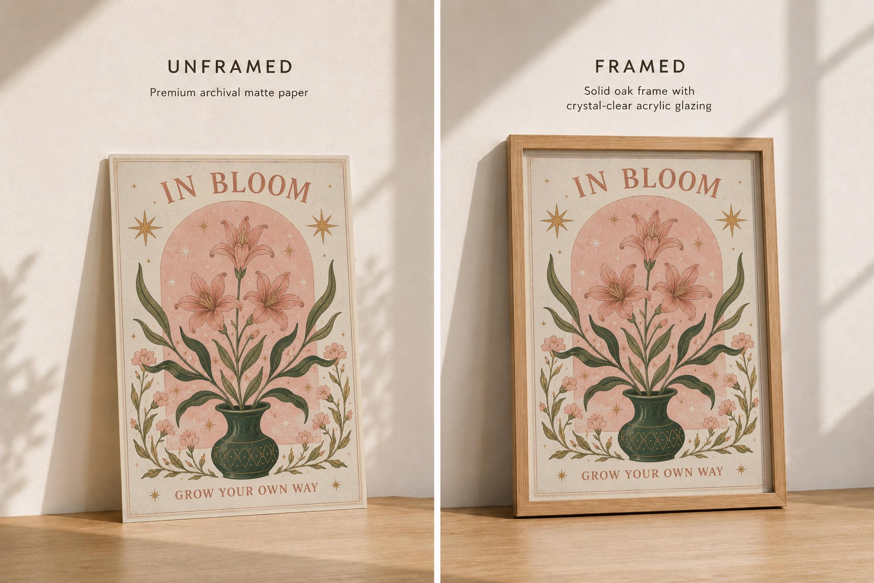 In Bloom Print | Inspirational Floral Nursery Wall Art, Celestial Folk Art, Framed or Unframed