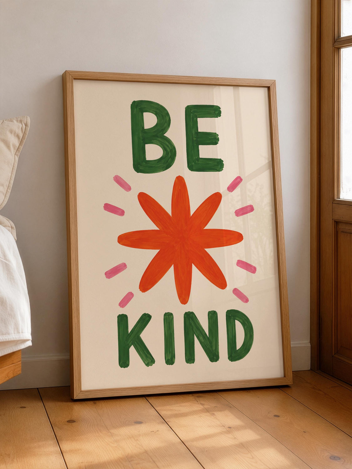 Hand-Painted Be Kind Art Print | Colourful Star Flower Wall Decor | Framed or Unframed