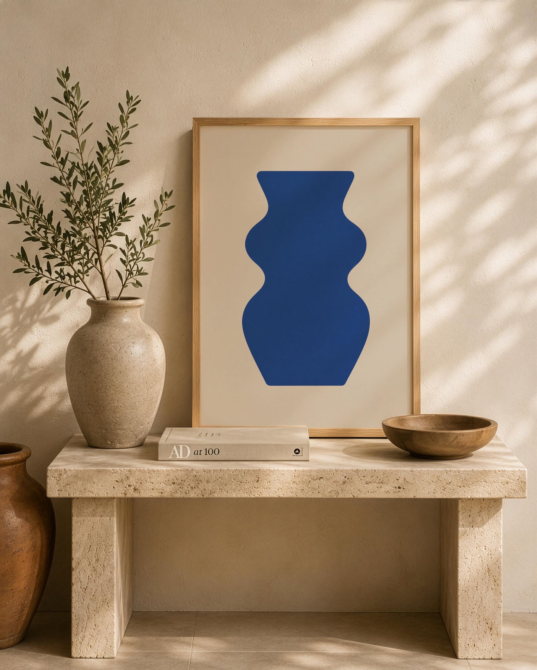 Contour Blue Vase Print | Abstract Minimalist Wall Art, Organic Home Decor | Framed or Unframed