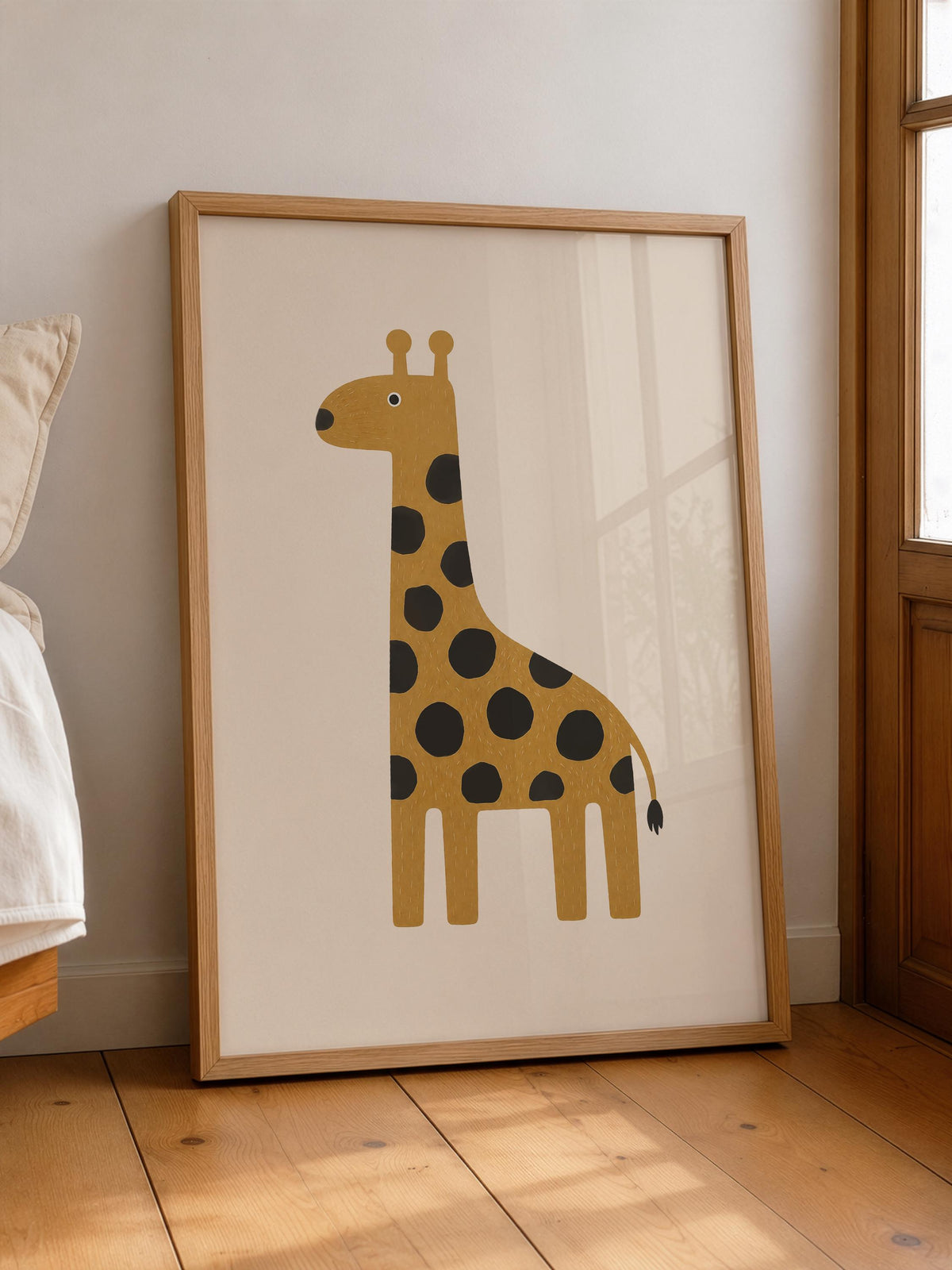 Hand-Painted Giraffe Wall Art Print | Scandinavian Safari Animal Print, Neutral Kids Room & Nursery Decor
