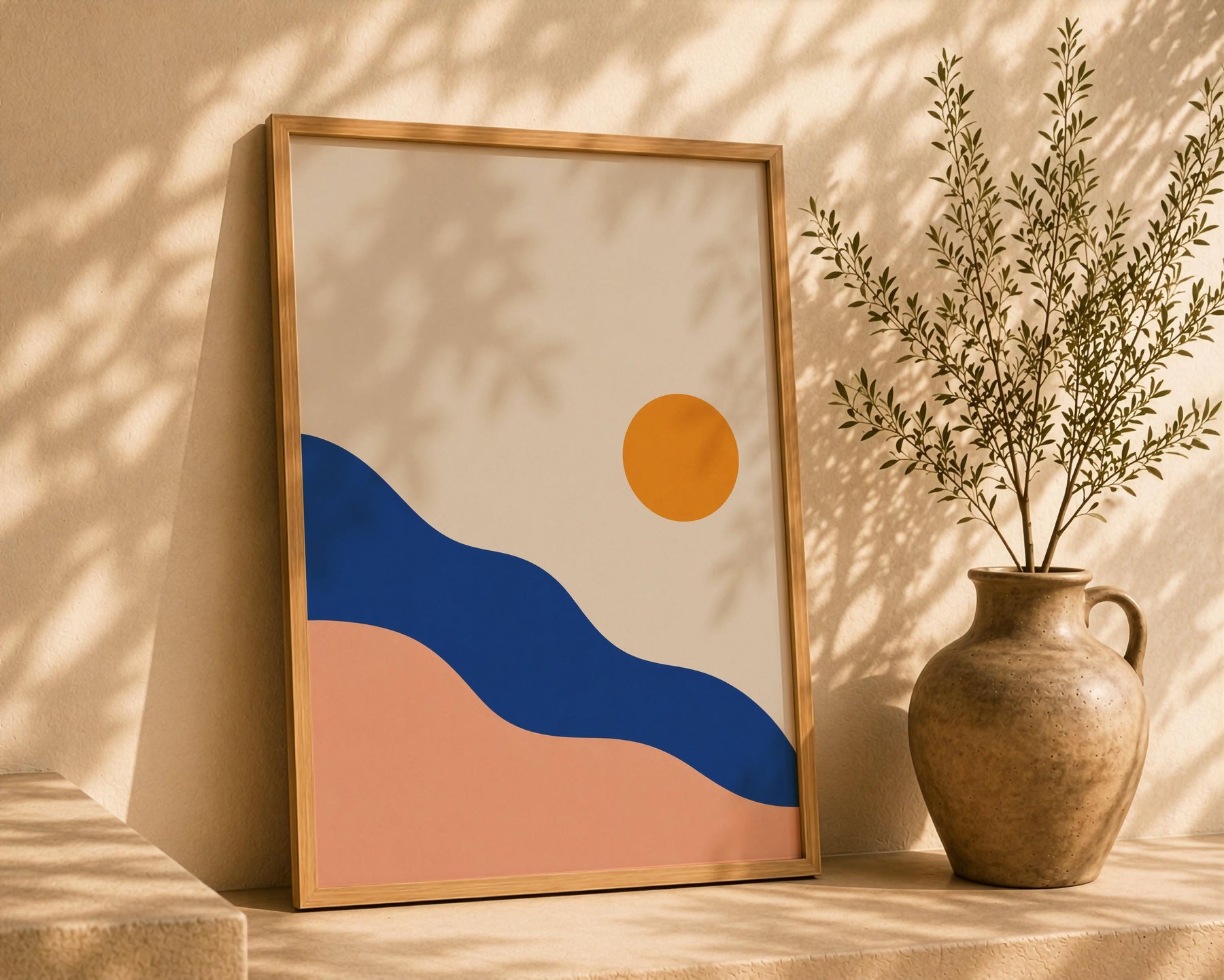 Solstice Abstract Landscape Print | Minimalist Sun Wall Art, Mediterranean Decor | Framed or Unframed
