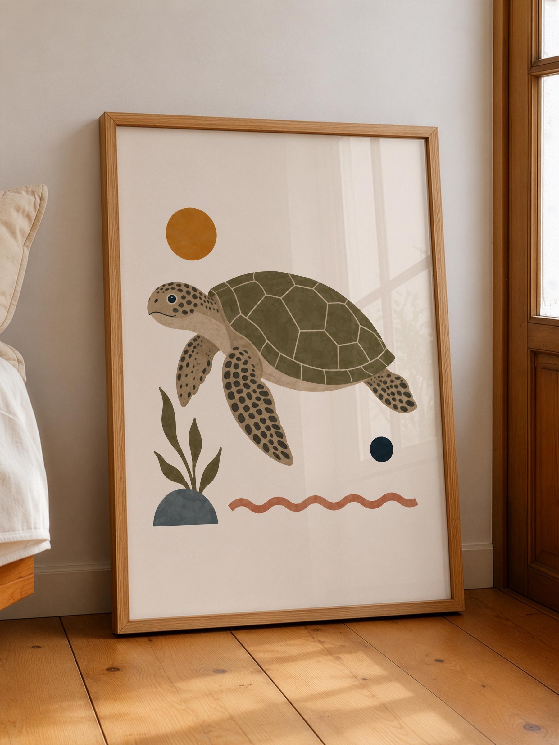 Personalised Sea Turtle Nursery Print | Modern Ocean Animal Wall Art | Framed or Unframed