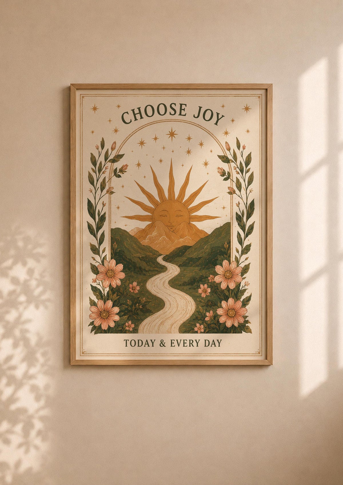 Choose Joy Print | Positive Affirmation Wall Art, Celestial Folk Illustration, Framed or Unframed