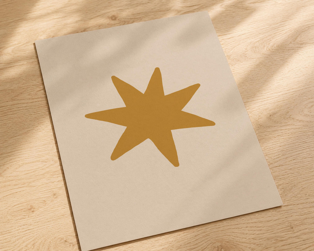 Yellow Star Print | Scandinavian Celestial Wall Art, Modern Nursery & Kids Room Decor | Framed or Unframed