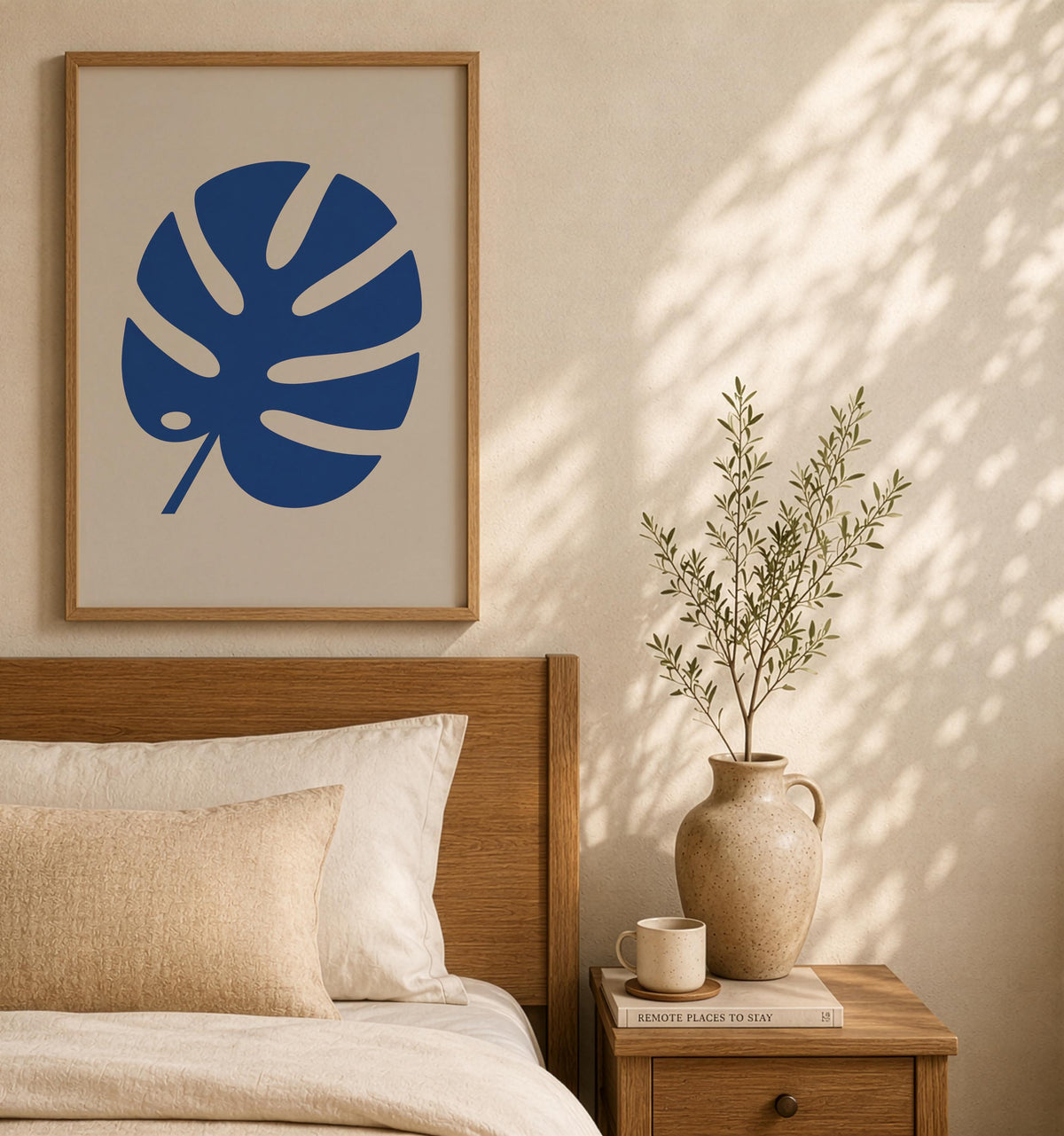 Blue Monstera Leaf Print | Modern Botanical Wall Art, Minimalist Room Decor | Framed or Unframed