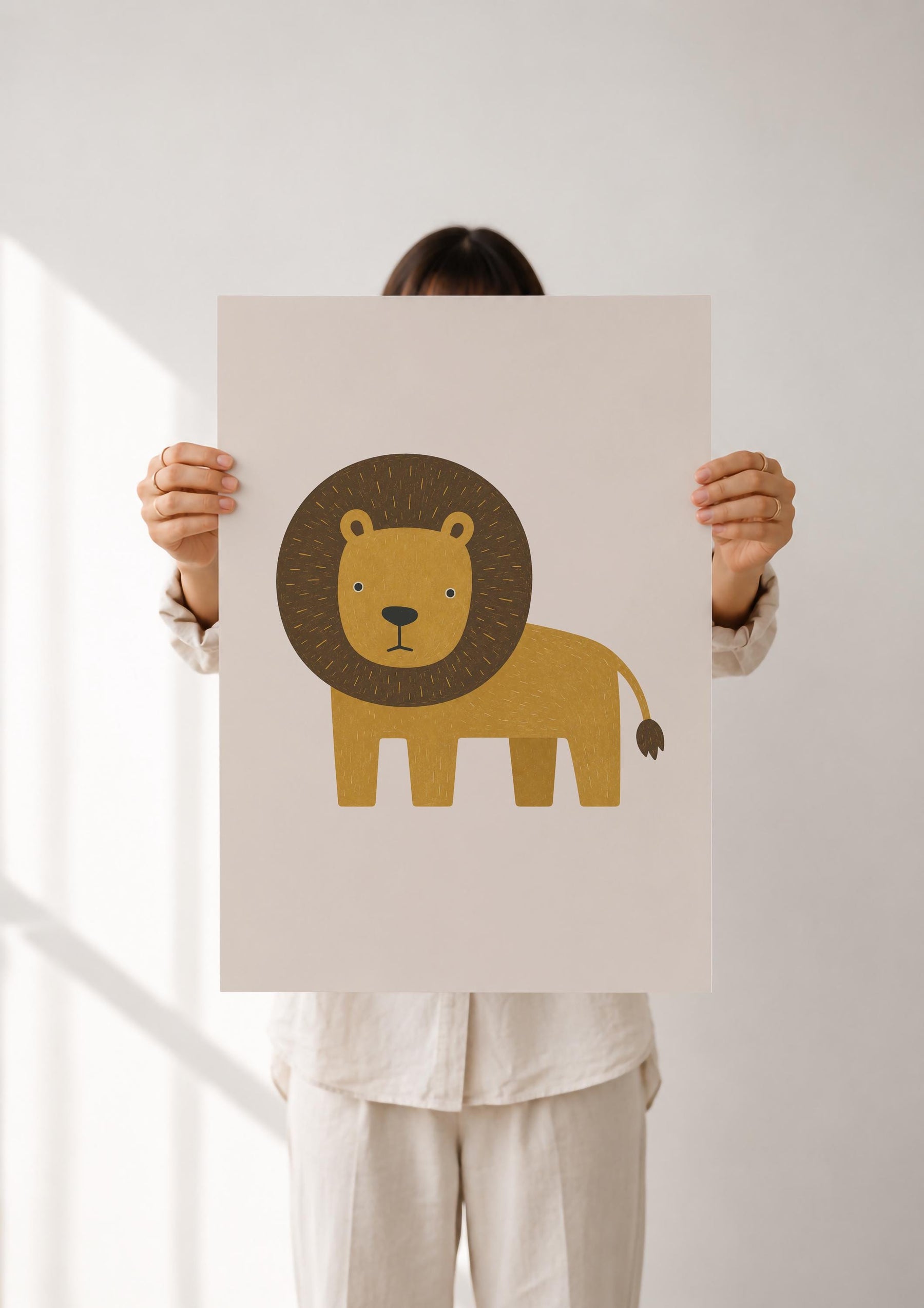 Lion Wall Art Print | Scandinavian Safari Animal Print, Neutral Kids Room & Nursery Decor