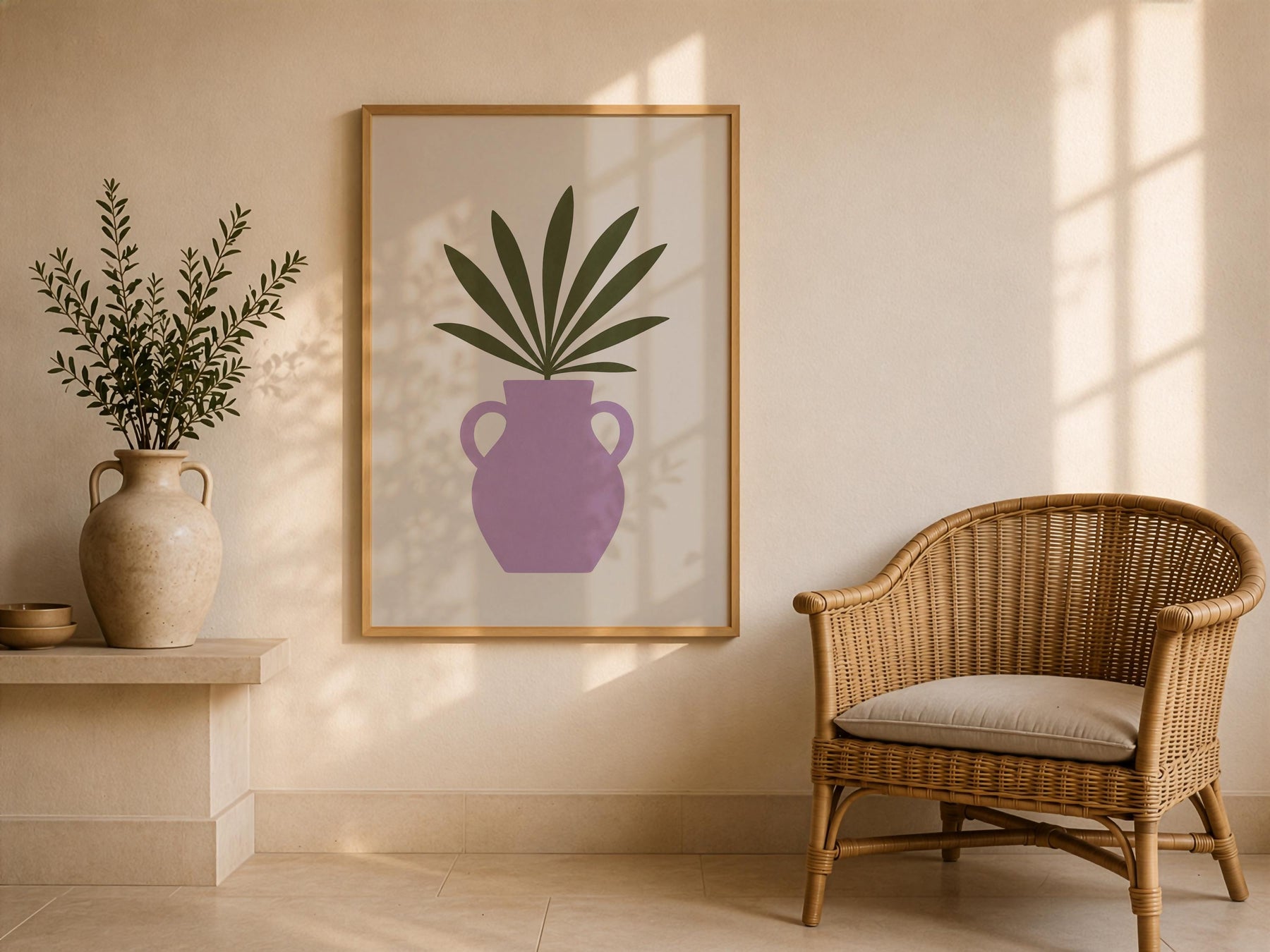 Palmera Palm Frond Vase Print | Modern Botanical Wall Art | Framed or Unframed