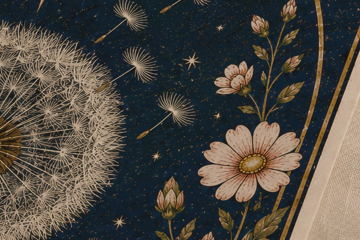 Slow Down Dandelion Folk Art Print | Celestial Wildflower Folk Art | Framed or Unframed