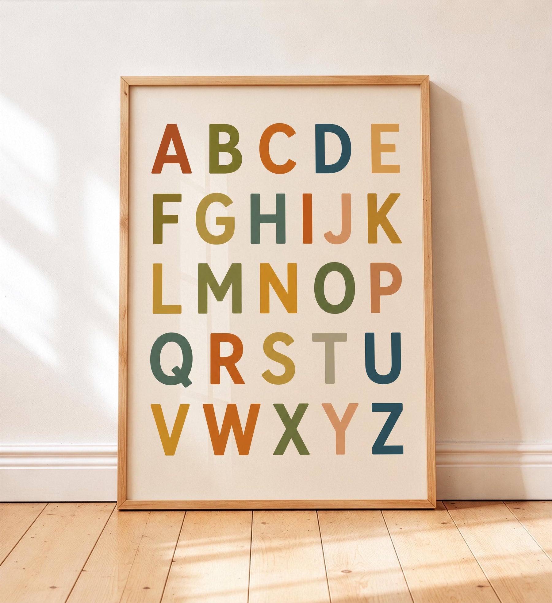 Colourful Alphabet Print | Modern ABC Nursery Decor, Educational Kids Wall Art | Framed or Unframed