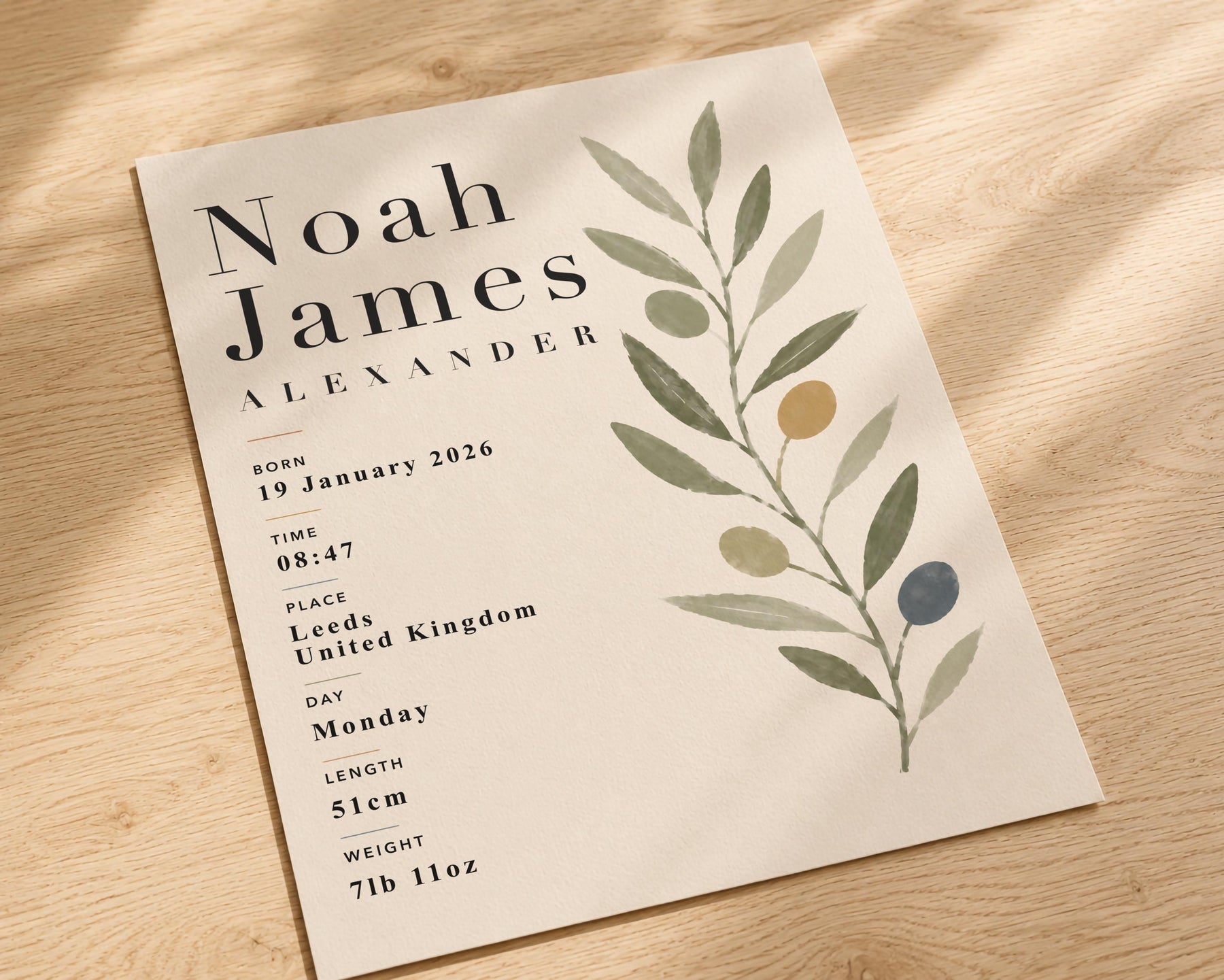 Personalised Botanical Birth Record Print | Custom Nursery Wall Art | Framed or Unframed