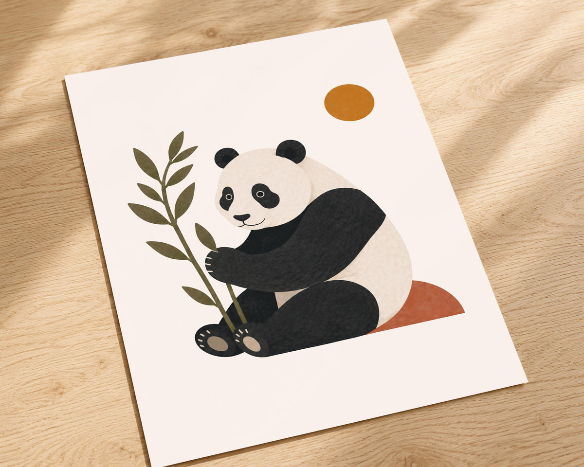 Personalised Panda Nursery Print, Modern Playroom Animal Wall Art, Framed or Unframed Poster