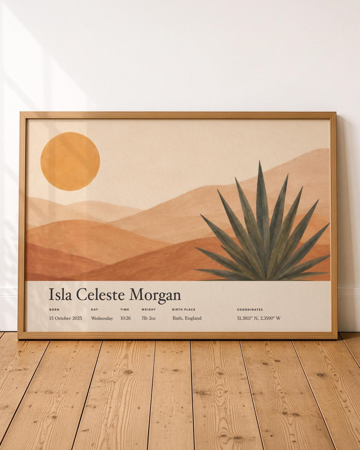 Personalised Birth Story Print | Agave Desert Landscape Nursery Art | Framed or Unframed