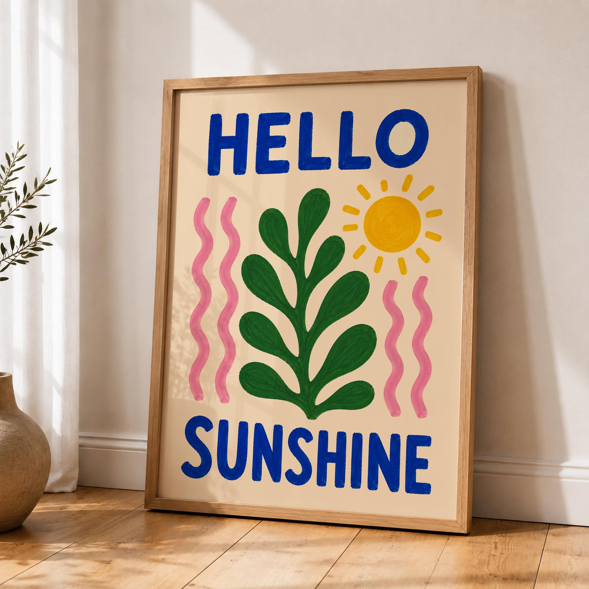 Hello Sunshine Print | Colourful Hand-Painted Botanical Wall Art Decor | Framed or Unframed