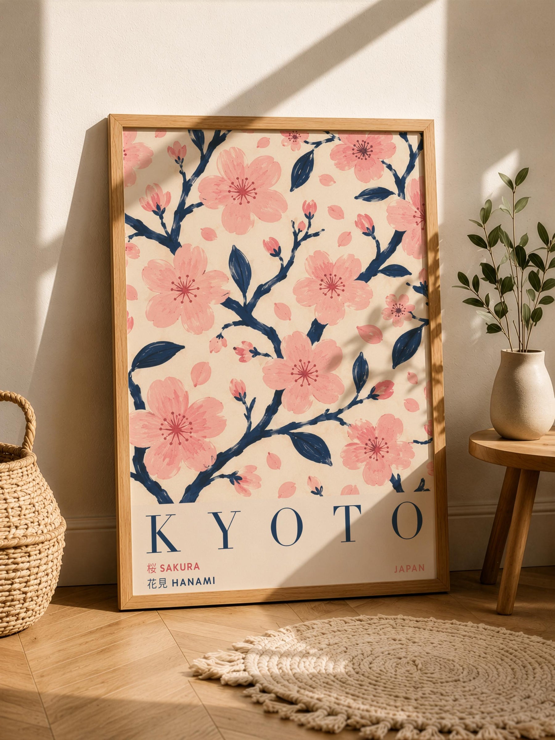 Kyoto Cherry Blossom Print | Hand-Painted Sakura Japanese Wall Art Travel Poster | Framed or Unframed