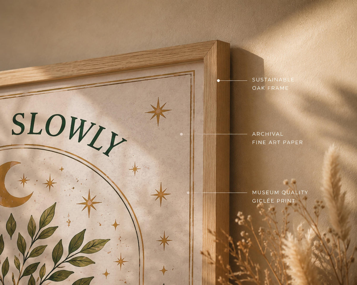 Grow Slowly Olive Tree Botanical Print | Inspirational Celestial Folk Nursery Wall Art | Framed or Unframed