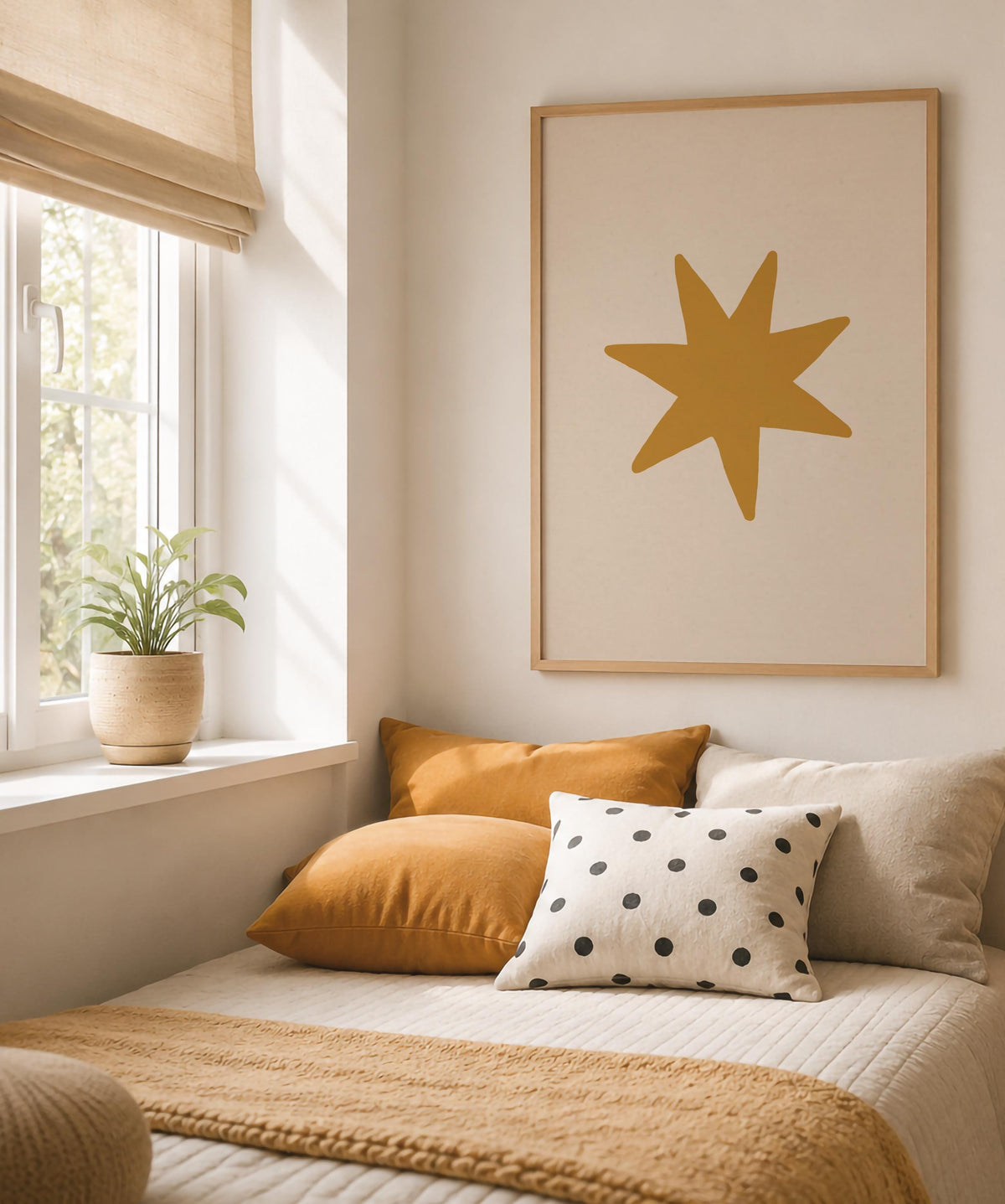 Yellow Star Print | Scandinavian Celestial Wall Art, Modern Nursery & Kids Room Decor | Framed or Unframed