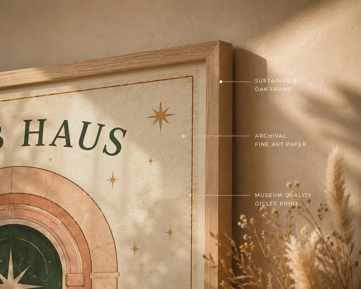 Klub Haus Print | Mediterranean Folk Art Illustration, Archway Star Door Decor | Framed or Unframed