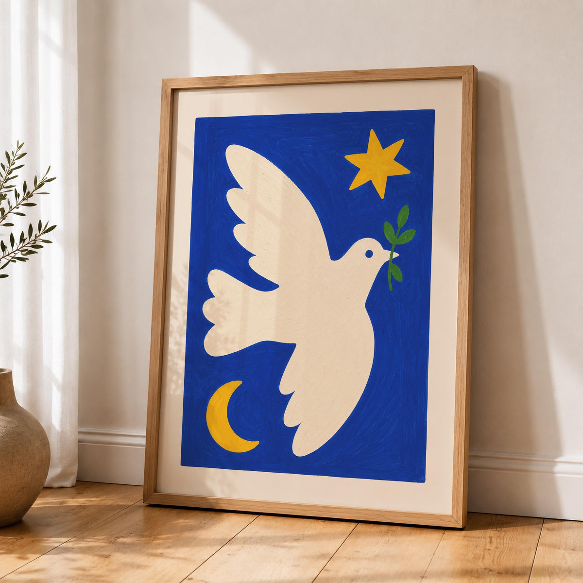Hand-Painted Peace Dove Art Print | Colourful Folk Art Bird Wall Decor | Framed or Unframed