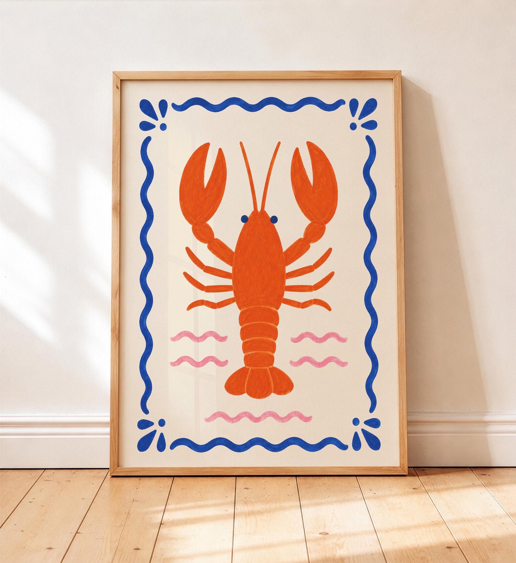Hand-Painted Lobster Print | Coastal Beach House Decor | Framed or Unframed